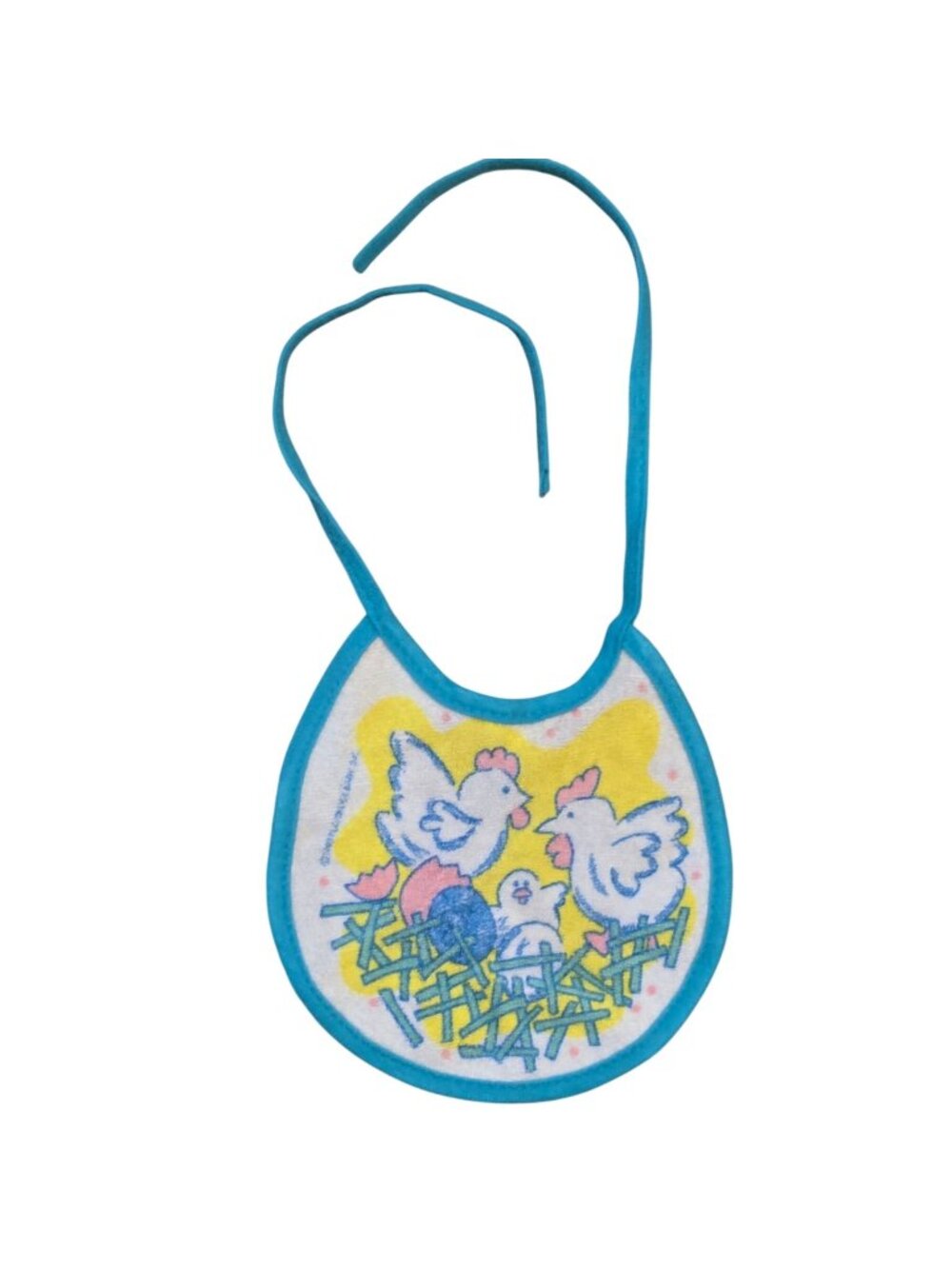 Vintage Baby Bib Chicken Family Print Teal Blue Trim Retro Modern Farmhouse